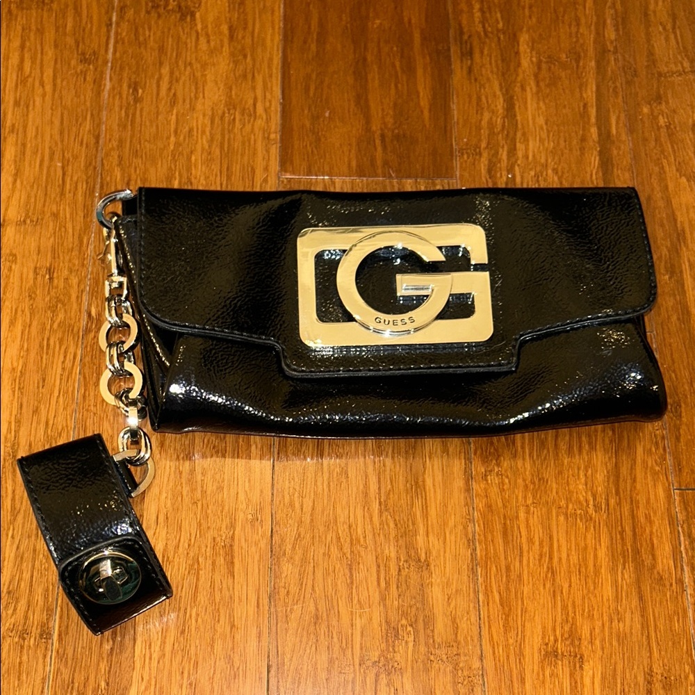 Guess Black Clutch with Gold Chain